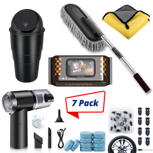 7-in-1 Car Cleaning  Kit – Vacuum,  Duster, Brush & Towel Cleaning Wipes Repair Rubber Nails