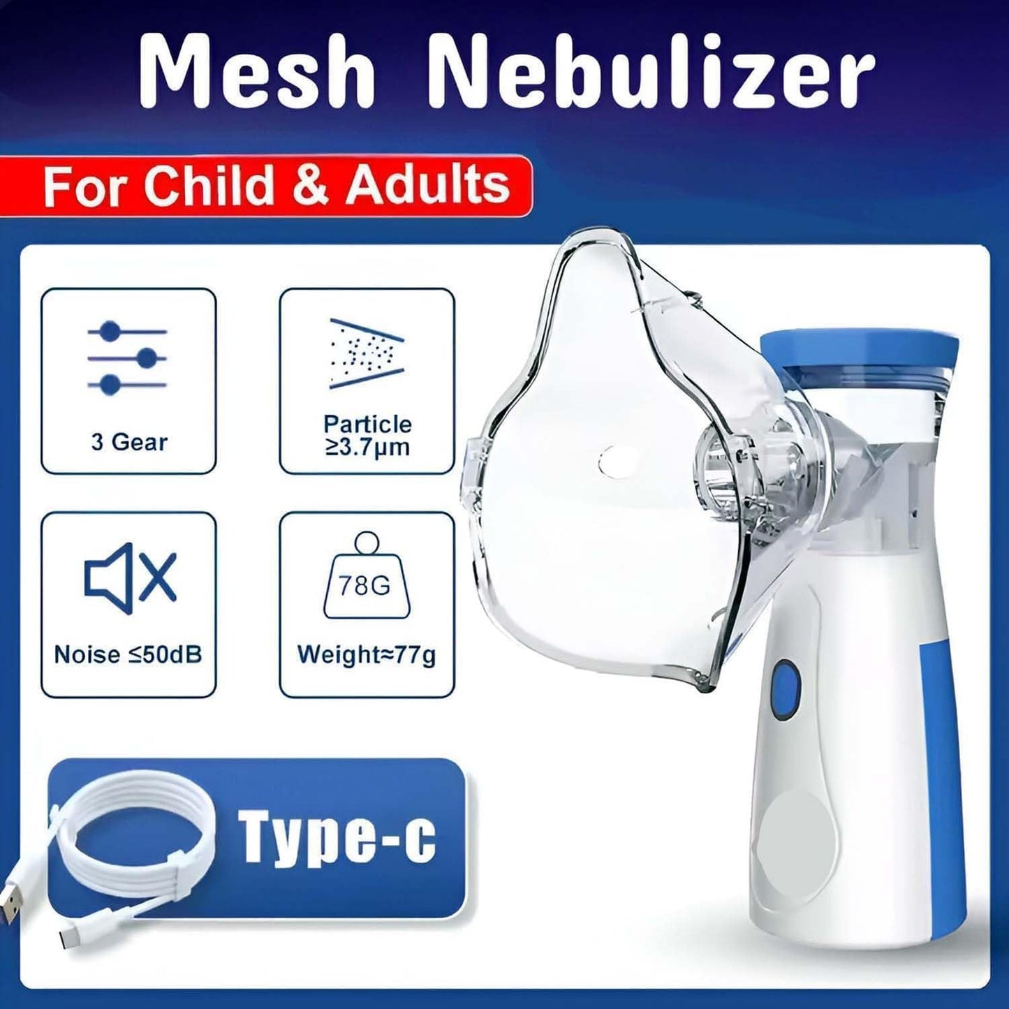 Portable Mesh Nebulizer, Silent and Compact Nebulizer Machine for Adult and Kids
