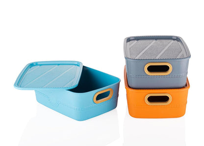 Colorful Storage Baskets With Lid Colorful Plastic Box Storage Organizer (Pack of 3)