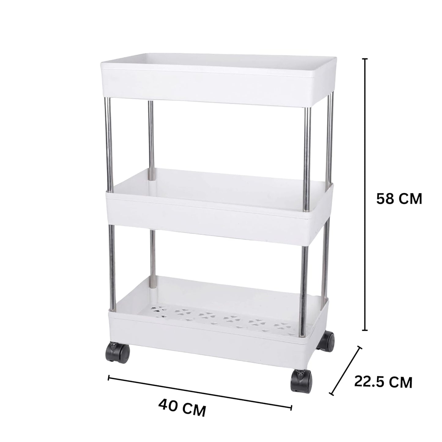 Kitchen Storage Trolley Rack (White; 3 Layer)