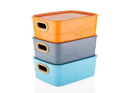 Colorful Storage Baskets With Lid Colorful Plastic Box Storage Organizer (Pack of 3)