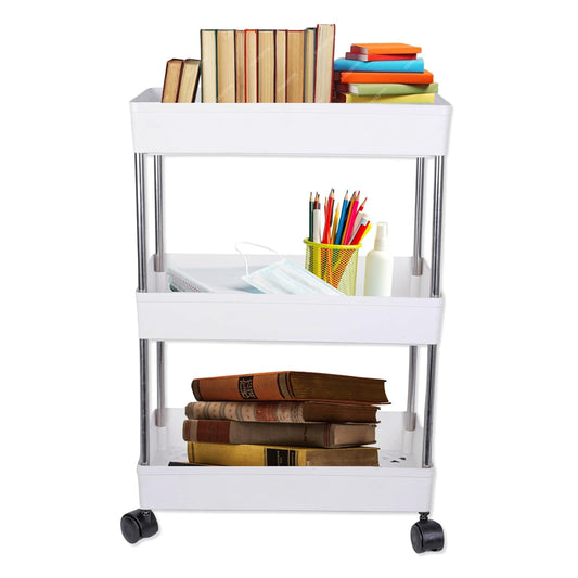 Kitchen Storage Trolley Rack (White; 3 Layer)