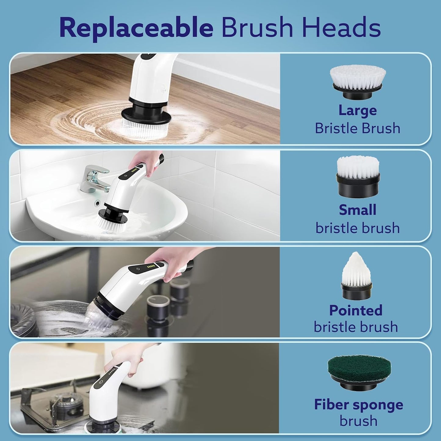 9-in-1 Cordless Electric Spin Scrubber  Brush Heads, Adjustable Handle & Dual Speed | Bathroom, Floor, Tile & Car Cleaning Brush