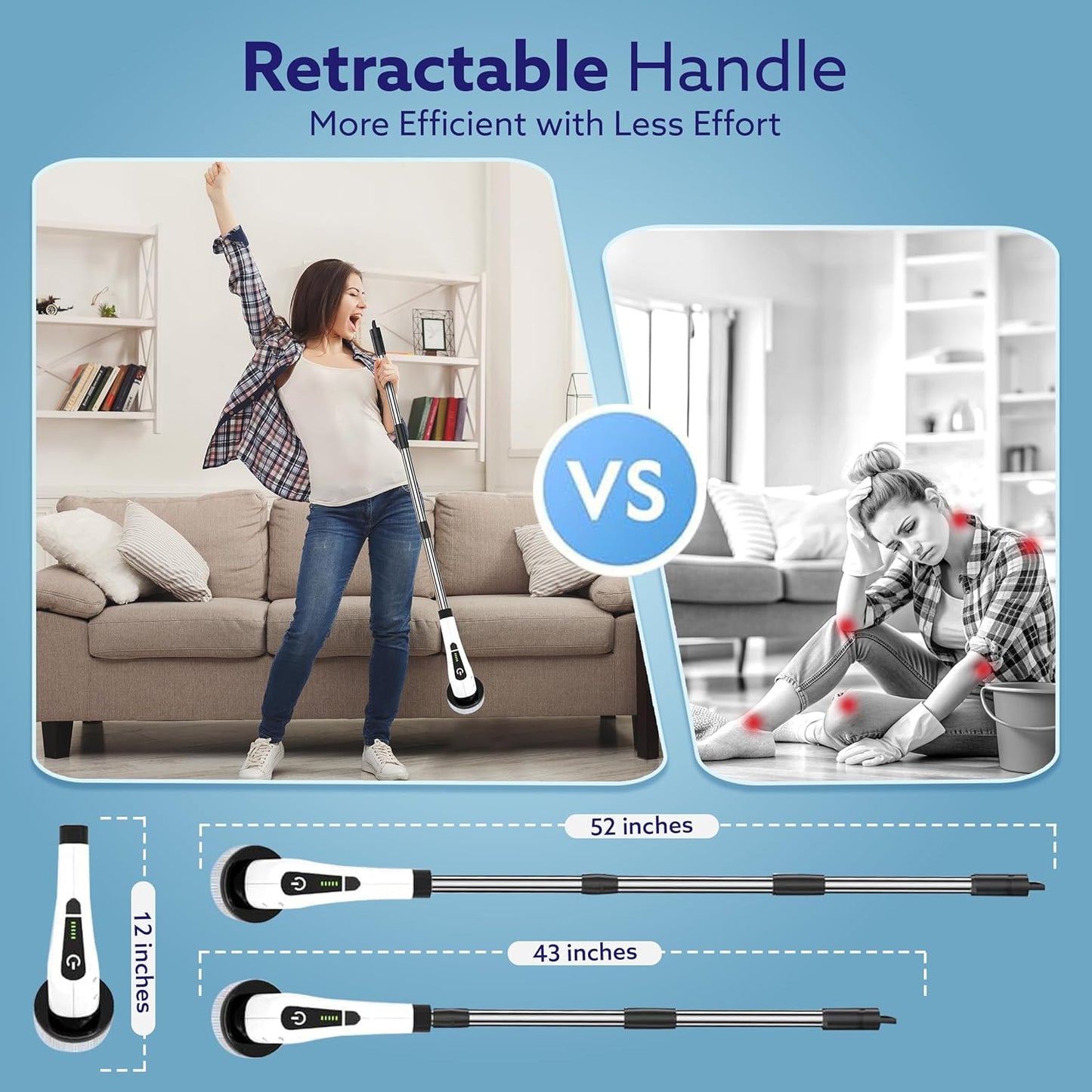 9-in-1 Cordless Electric Spin Scrubber  Brush Heads, Adjustable Handle & Dual Speed | Bathroom, Floor, Tile & Car Cleaning Brush