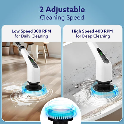 9-in-1 Cordless Electric Spin Scrubber  Brush Heads, Adjustable Handle & Dual Speed | Bathroom, Floor, Tile & Car Cleaning Brush