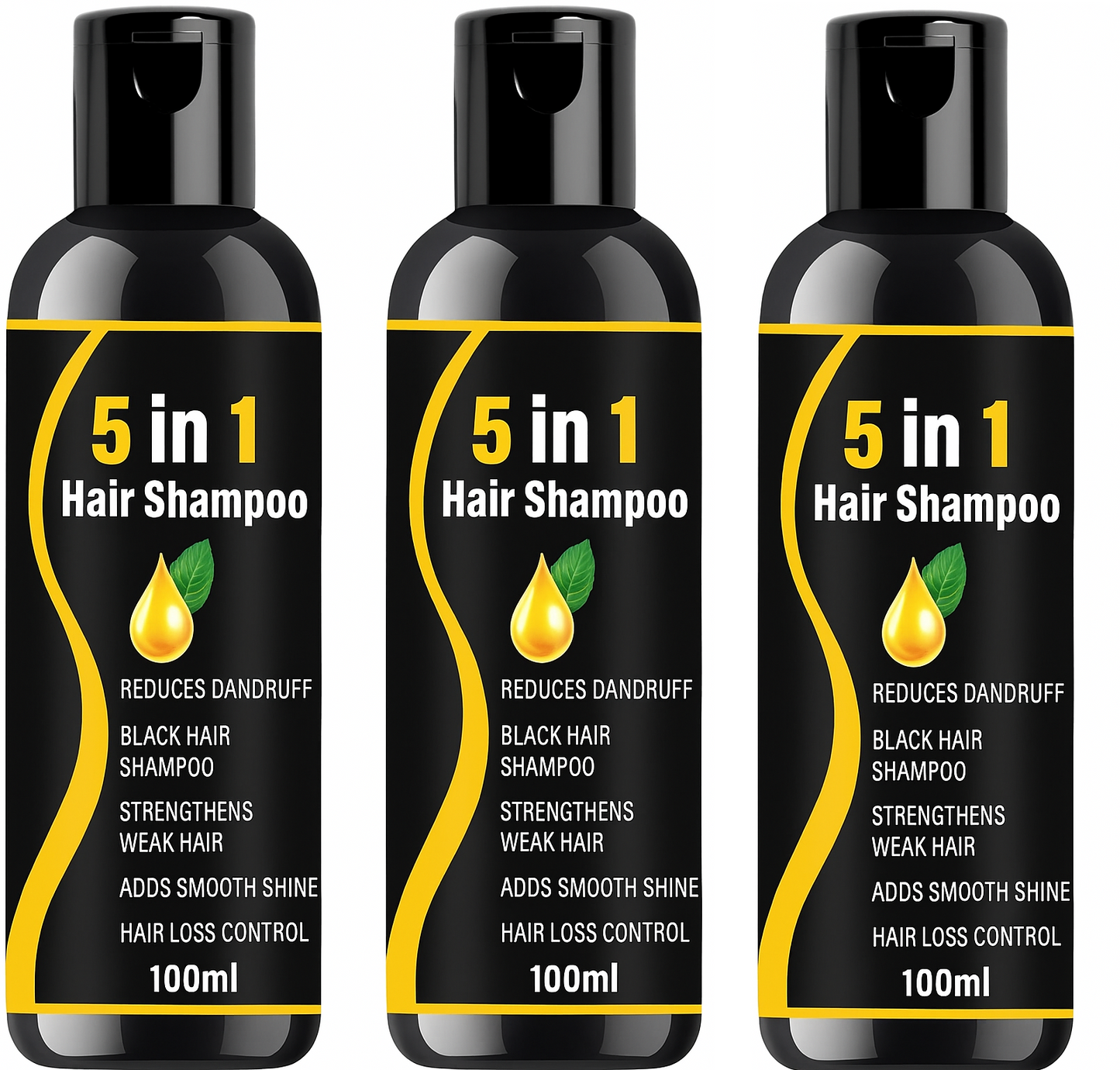 5 in 1 Herbal Hair Shampoo –combo pack 3  Black Hair, Dandruff-Free, Hair Fall Control & Shine Boost